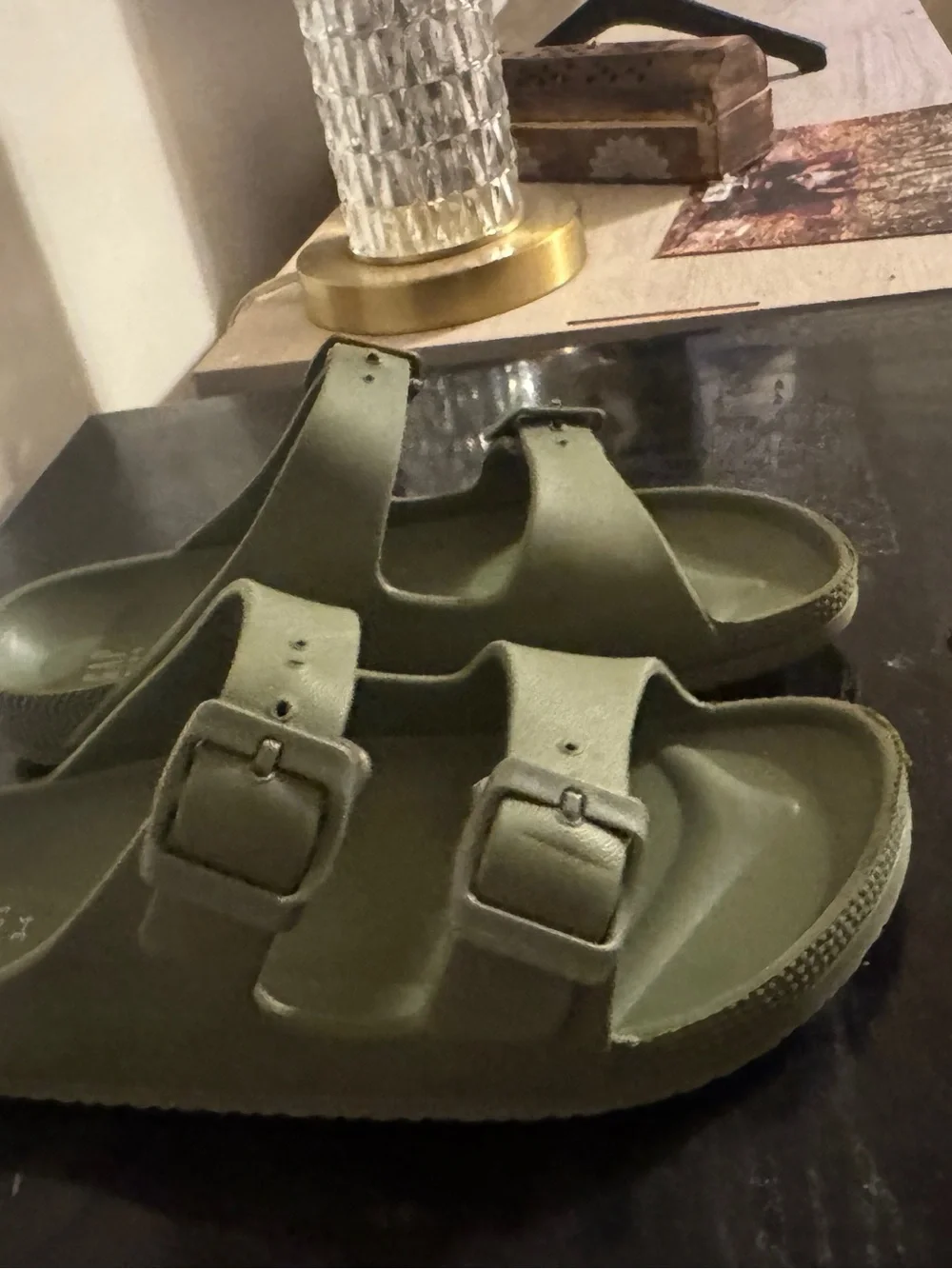 Old Navy Olive Green Double-Strap Kids Slide Sandals